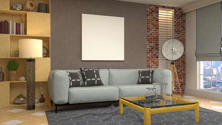 mock up poster frame in interior background. 3D Illustration.