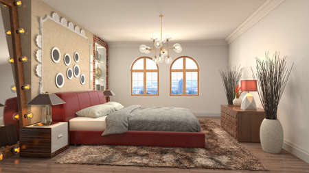 Bedroom interior. Bed. 3d illustration.