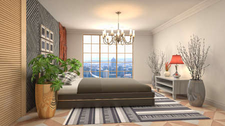 Bedroom interior. Bed. 3d illustration.