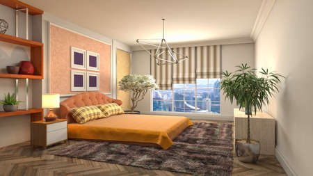 Bedroom interior. Bed. 3d illustration.