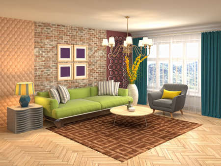 Interior of the living room. 3D illustration.