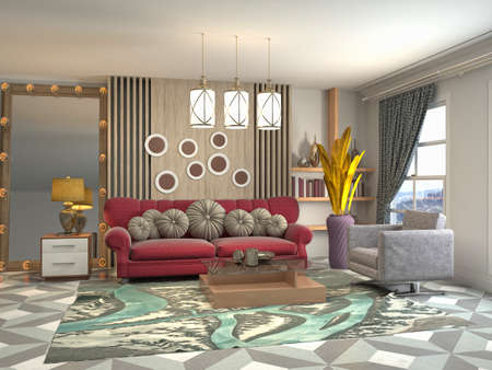 Interior of the living room. 3D illustration.