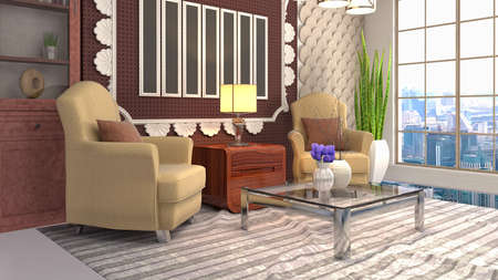 Interior of the living room. 3D illustration.の写真素材