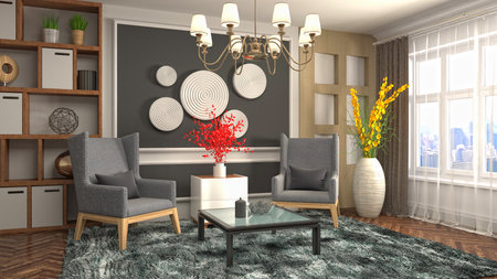 Interior of the living room. 3D illustration.の写真素材