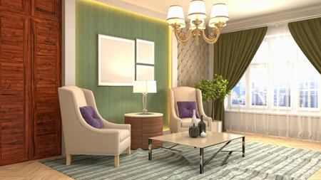 Interior of the living room. 3D illustration.の写真素材
