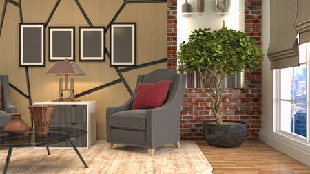 Interior of the living room. 3D illustration.の写真素材