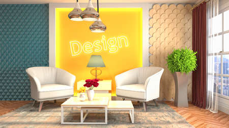 Interior of the living room. 3D illustration.