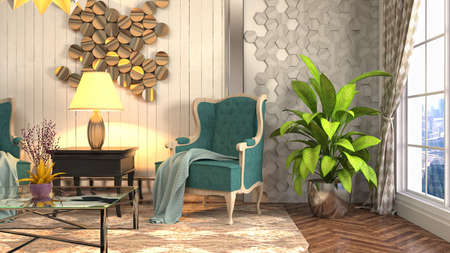 Interior of the living room. 3D illustration.の写真素材