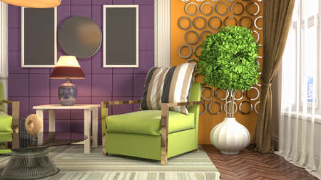 Interior of the living room. 3D illustration.