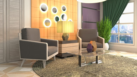 Interior of the living room. 3D illustration.の写真素材