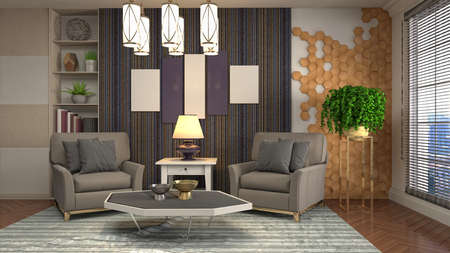 Interior of the living room. 3D illustration.の写真素材