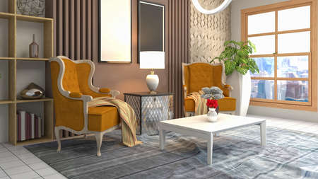 Interior of the living room. 3D illustration.の写真素材