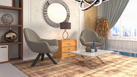 Interior of the living room. 3D illustration.の写真素材
