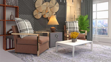 Interior of the living room. 3D illustration.の写真素材