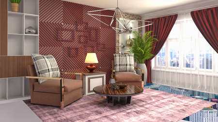 Interior of the living room. 3D illustration.の写真素材