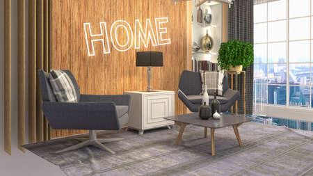 Interior of the living room. 3D illustration.の写真素材