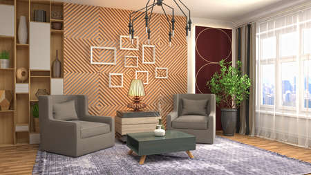 Interior of the living room. 3D illustration.の写真素材