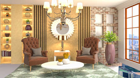 Interior of the living room. 3D illustration.の写真素材
