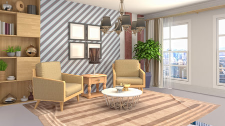 Interior of the living room. 3D illustration.の写真素材
