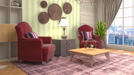 Interior of the living room. 3D illustration.の写真素材