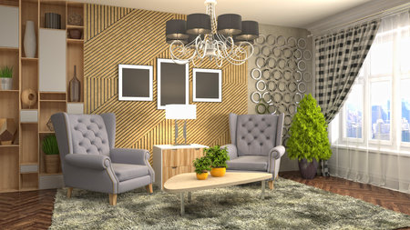 Interior of the living room. 3D illustration.の写真素材