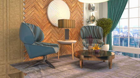 Interior of the living room. 3D illustration.の写真素材