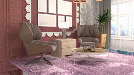 Interior of the living room. 3D illustration.の写真素材