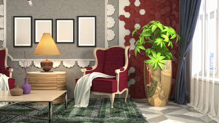 Interior of the living room. 3D illustration.の写真素材