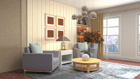 Interior of the living room. 3D illustration.の写真素材