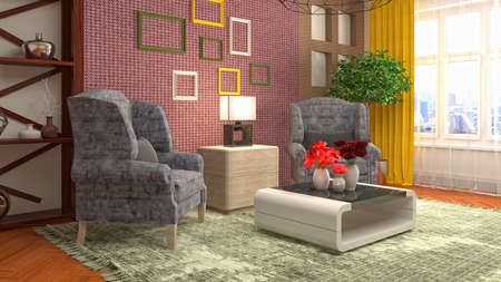 Interior of the living room. 3D illustration.
