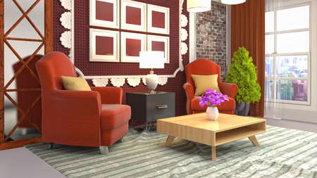 Interior of the living room. 3D illustration.の写真素材