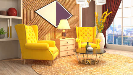 Interior of the living room. 3D illustration.の写真素材