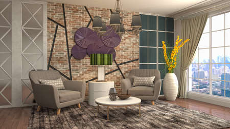 Interior of the living room. 3D illustration.の写真素材