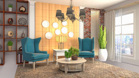 Interior of the living room. 3D illustration.の写真素材