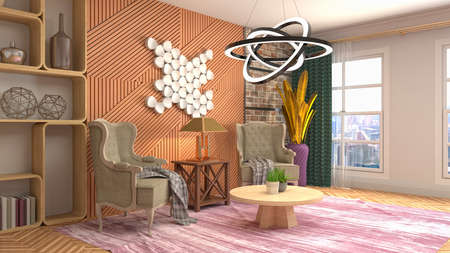 Interior of the living room. 3D illustration.の写真素材