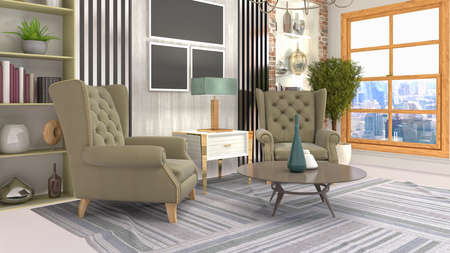 Interior of the living room. 3D illustration.の写真素材