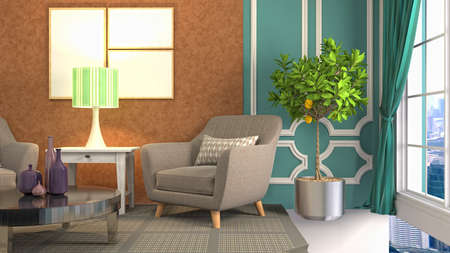 Interior of the living room. 3D illustration.の写真素材