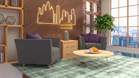 Interior of the living room. 3D illustration.の写真素材