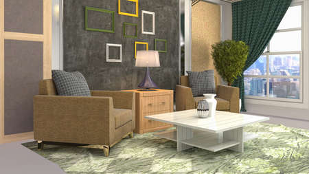 Interior of the living room. 3D illustration.の写真素材