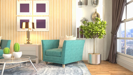 Interior of the living room. 3D illustration.の写真素材