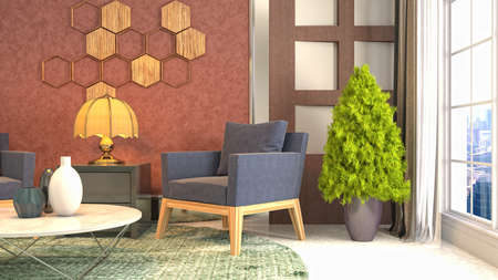Interior of the living room. 3D illustration.の写真素材