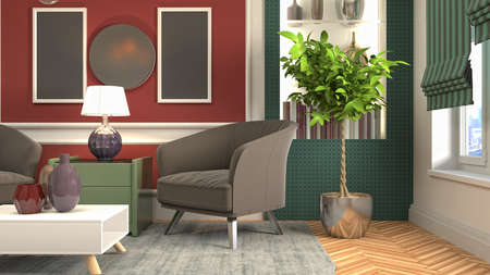 Interior of the living room. 3D illustration.の写真素材