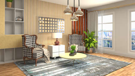 Interior of the living room. 3D illustration.の写真素材