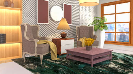 Interior of the living room. 3D illustration.の写真素材