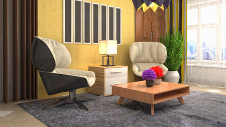 Interior of the living room. 3D illustration.の写真素材
