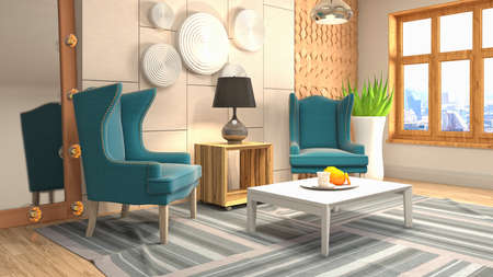 Interior of the living room. 3D illustration.の写真素材