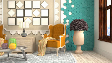 Interior of the living room. 3D illustration.の写真素材