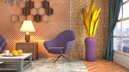 Interior of the living room. 3D illustration.の写真素材