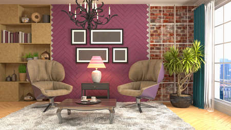 Interior of the living room. 3D illustration.の写真素材