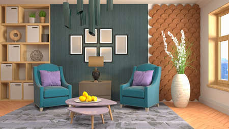 Interior of the living room. 3D illustration.の写真素材